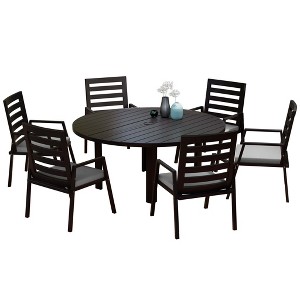 LeisureMod Chelsea 7-Piece Patio Dining Set, 60" Round Aluminum Dining Table and 6 Dining Armchair - 1 of 4