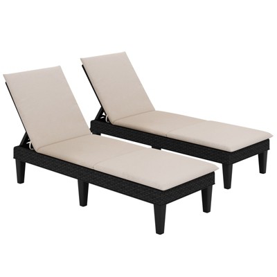 Tangkula 2PCS Patio Lounge Chair Recliner Chair w/ 3-Position Adjustable Backrest & Cushion Black & White