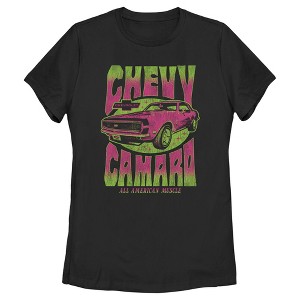 Women's General Motors Retro Pink and Green Chevy Camaro T-Shirt - 1 of 4