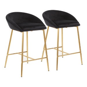 26" Glam Contemporary Counter Stool with Curved Upholstered Seat and Trestle-Style Base (Set of 2) for Kitchen, Bar - 1 of 4
