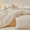 Queen size 3pcs washed microfiber beige bedding set, soft striped seersucker duvet cover with zipper and corner ties. - 4 of 4