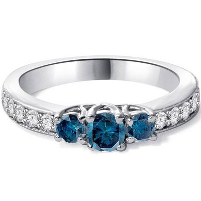 Pompeii3 1/2ct Blue Diamond 3-Stone Ring 14K White Gold