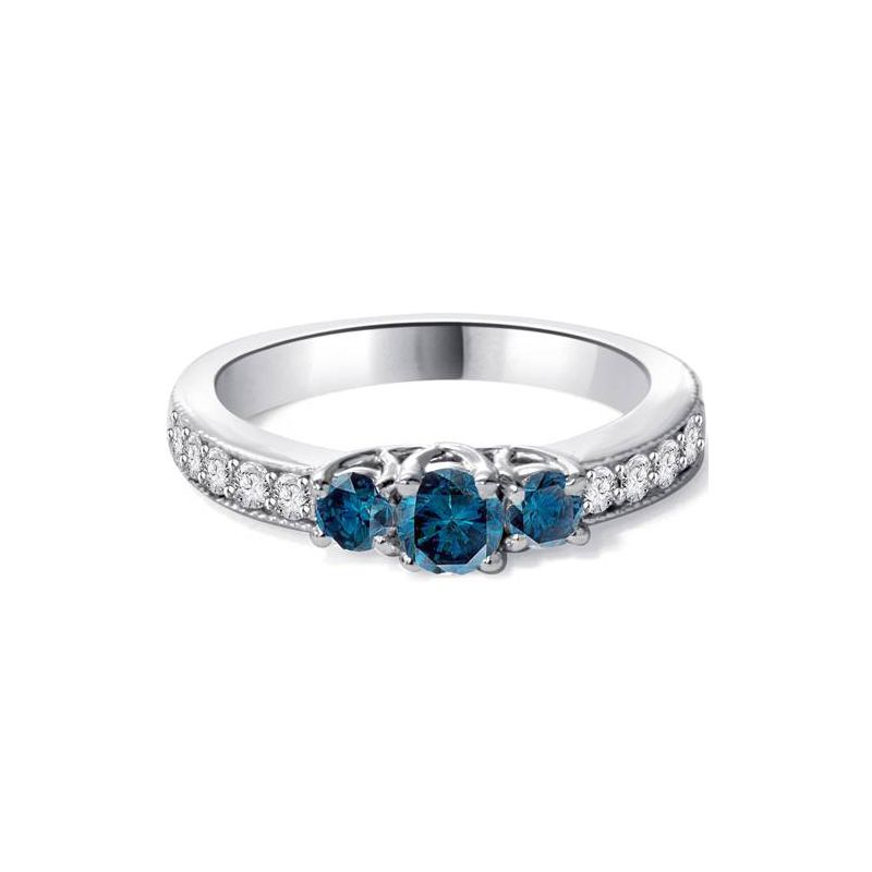 Pompeii3 1/2ct Blue Diamond 3-Stone Ring 14K White Gold, 1 of 4