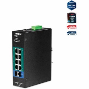 TRENDnet TI-PG102i 10-Port Industrial Gigabit L2 Managed PoE+ DIN-Rail Switch - 1 of 4