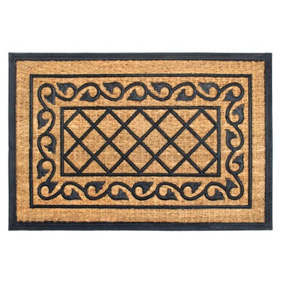 Raj 2' x 3' Molded Honeysuckle Rubber Coir Doormat Natural/Black