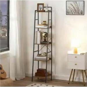 MaseiKar 5-Tier Ladder Shelf, Narrow Bookshelf, Skinny Bookshelf for Small Spaces, Corner Storage Shelf for Home Office, Brown and Black - 1 of 3
