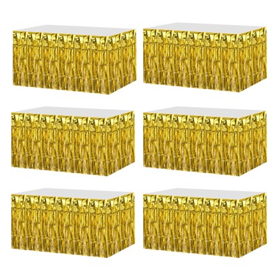 Unique Bargains Wedding Birthday Metallic Foil Fringe Table Skirts for Rectangle Tables