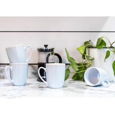 Pale Blue and White Ceramic 16oz Mug Set of 4