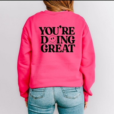 Simply Sage Market You're Doing Great Smiley Face Front And Back Sweatshirt - M - Raspberry