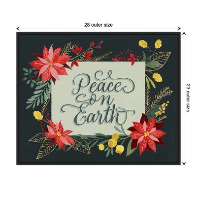 Peace on Earth Christmas Floral Framed Canvas Art