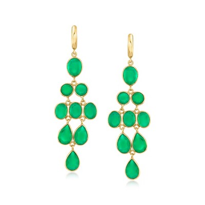 Ross-Simons Green Chalcedony Chandelier Earrings in 18kt Gold Over Sterling