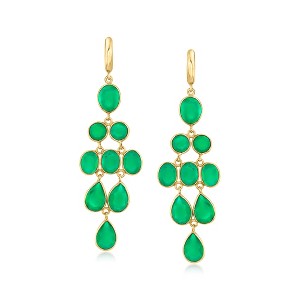 Ross-Simons Green Chalcedony Chandelier Earrings in 18kt Gold Over Sterling - 1 of 4