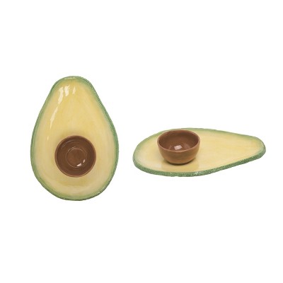  Transpac Dolomite 14 in. Green Spring Avocado Chip and Dip Set of 2 