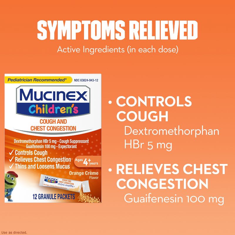 Mucinex Children&#39;s Cough &#38; Chest Congestion Medicine - Orange Creme Mini Melts - 12 ct, 5 of 10