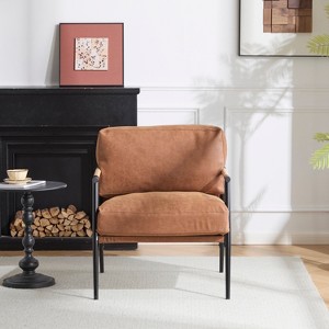 ACEPANO 27.56 Inch Metal & Wooden Accent Armchair With Plush Cushion-Brown - 1 of 4