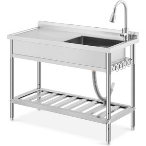 Stainless Steel Utility Sink, Freestanding Workstation with Hot/Cold Faucet, Includes Storage Shelf, Adjustable Legs for Indoor/Outdoor Use - 1 of 4