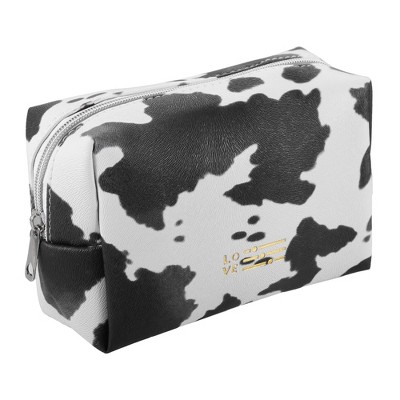 Unique Bargains Black White Double Layer Makeup Bag Cosmetic Travel Bag  Case Large Makeup Bag Make Up Organizer Bag For Women Cows Texture 1 Pc :  Target