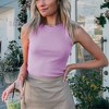 Amaryllis Women's Ribbed Knit Tank Top Sleeveless High Neck Fitted Design Casual Layering Essential - 3 of 4