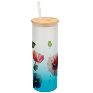 Elanze Designs Pretty Poppy Red Flower Garden Wrap-Around Design 25 Ounce Frosted Gradient Glass On-The-Go Coffee Travel Skinny Tumbler Mug Cup, - 1 of 1