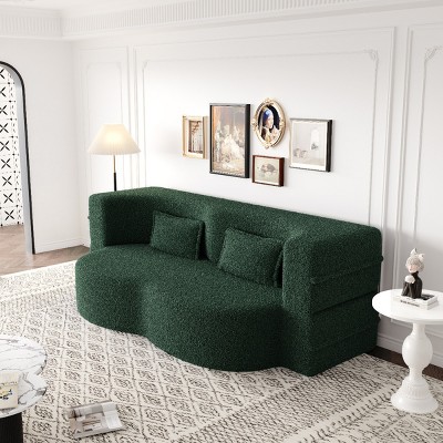 Full Size Modern Convertible Floor Sofa Bed, Foldable Bed with Foam-Filled Mattress, Teddy Fabric Bed with Pillows and Cushions-Baofuwish