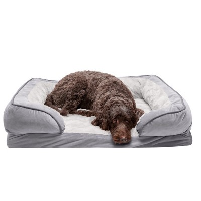 FurHaven Velvet Waves Perfect Comfort Cooling Gel Top Memory Foam Sofa Dog Bed
