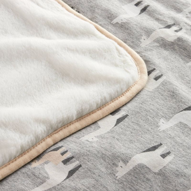 Jersey Knit Reversible Faux Fur Blanket Llamas - Cloud Island&#8482; Gray/Cream, 4 of 6