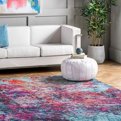 Multi Abstract Synthetic 6'7" x 9' Non-Slip Area Rug