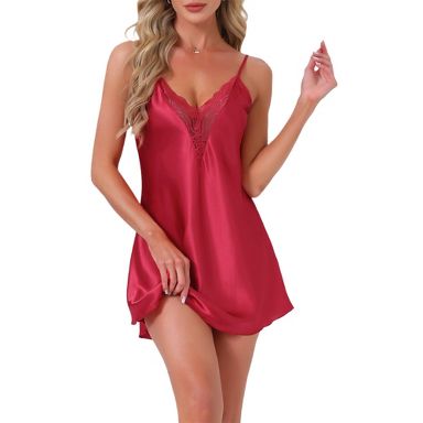 red silk night dress Mulberry Silk Chemise Nightgown with Lace in Burgundy Red, XL