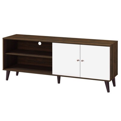 Chic Crate-Modern Amidon Media Console – 63In TV Stand w/ 2-Shelf & 1-Cabinet Storage, Fits 55-63In TVs (Walnut/White)