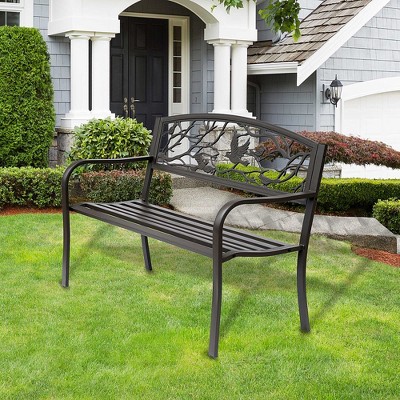 VYNXARIA Outsunny 50" Garden Bench - Rustic Cast Steel Outdoor Patio Bench with Animal Pattern