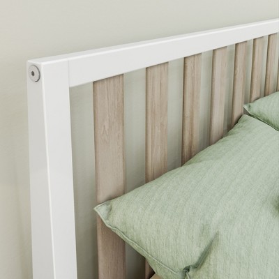 Max & Lily Full-Size White and Blonde Pine Bed with Slatted Headboard