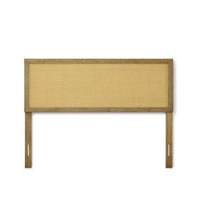 LuxenHome Natural Finish Rubberwood with Rattan Panel Headboard, Queen Brown - 1 of 4