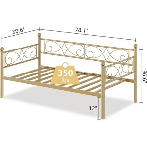 Twin Size Metal Day Bed with Floral Headboard Modern Metal Sofa Bed Frame Heavy Duty Steel Slats Supports - 1 of 4