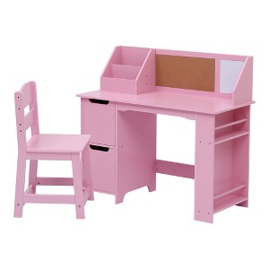 Study Desk and Chair Set, Learning Desk for Kids - Features Bookshelf, Bulletin Board, Cabinets- Perfect for Children Ages 3-8 - 1 of 4