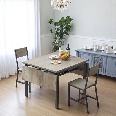 Folding Dining Table with Drop Leaves, 1.2" Thick Top, Table for 4â€?, Convertible Small Space Kitchen Table with Metal Frame & Adjustable Feet