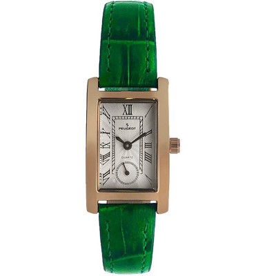 Peugeot Women's Contour Tank Shape Case Green Watch with Roman Numerals