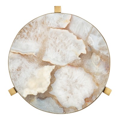 Round White Marble and Gold Metal Drink Table