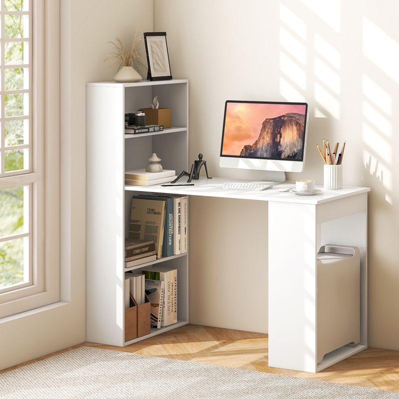 Costway Computer Desk Writing  Workstation Office w/6-Tier Storage Shelves White\Black, 4 of 11