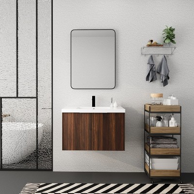 Vynxaria Bathroom Cabinet With Sink,Soft Close Doors,Float Mounting Design,30 Inch For Small Bathroom