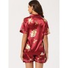 cheibear Women's Prints Button Down Shirt Shorts Satin Pajama Set 2 Pcs - 3 of 4