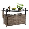 LunaLulinlk Wicker Cart, Rolling Rattan Beverage Bar Counter Table w/Glass Top for Garden Poolside Party, Kitchen, Light brown - 3 of 4