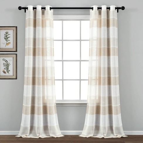 Lush Decor Star Sheer Insulated Grommet Blackout Window Curtain Panel Pair - 84 Inches - Neutral