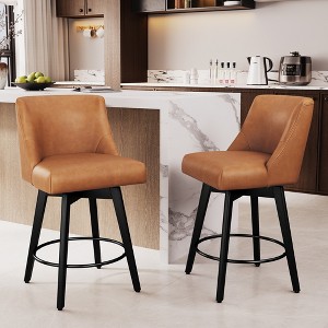 Dyonery 26" Swivel Counter Height Bar Stools with Backrests, Upholstered Seats & Wood Legs for Kitchen Island - 1 of 4