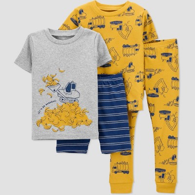 Image of Carter's Just One You® Baby Boys' 4pc Banana/Truck Snug Fit Pajama Set - Yellow/Gray 9M
