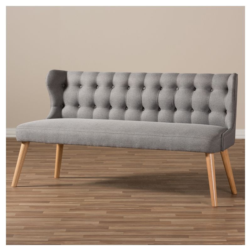 Melody Mid-Century Modern Fabric and Natural Wood Finishing 3 Seater Settee Bench Gray - Baxton Studio, 6 of 9