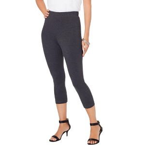 Roaman's Women's Plus Size Essential Stretch Capri Legging - 1 of 4