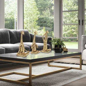 Set of 3 Yoga Giraffe Figurines - Metallic Polyresin Meditation Statue Decor for Home, Office, Bedroom, Living Room - 12", 12", 12" Gold - 1 of 4