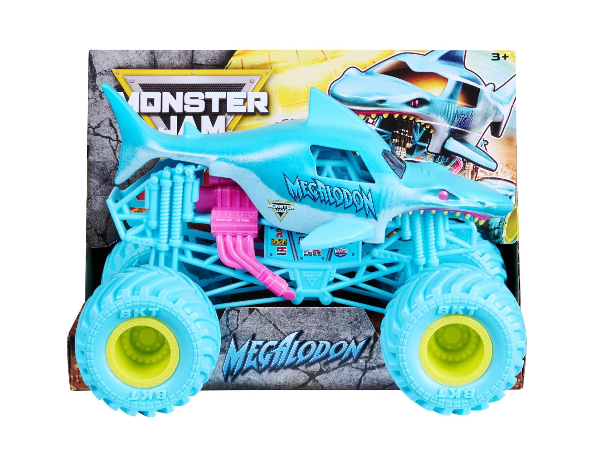 Monster Jam Series 29 Nitro Neon Megalodon 1:24 Scale 2026 Die-Cast Monster Truck with Working Suspension, BKT Rubber Tires & Graphics, Kids Ages 3+