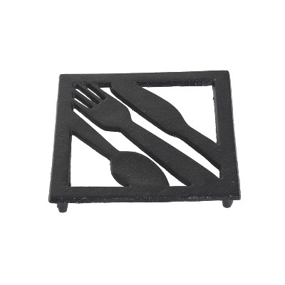 Transpac Metal 6.77 in. Black Utensil Shapes Cutout Trivet