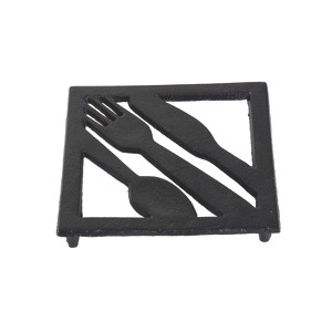 Transpac Metal 6.77 in. Black Utensil Shapes Cutout Trivet - 1 of 2